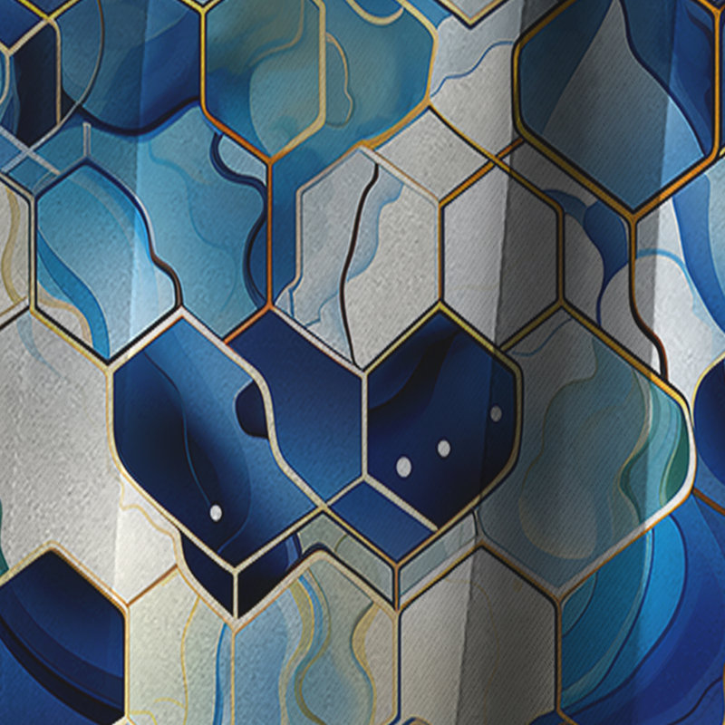Blanc et bleu Hexagons Dreams II - Rideau abstrait - Rideau géométrique occultant - 1 panneaux, L 52 po x L 95 po