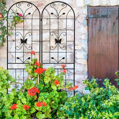 Paquet de 4 treillis d'extérieur en métal 86,7 po x 19,7 po, antirouille pour plante grimpante, tuyau rond galvanisé noir, plantes de jardin à double support de rouille, support antirouille