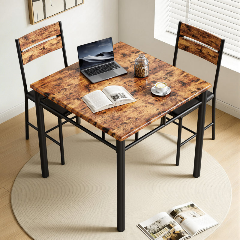 3-Piece Dining Table Set for 2 with Upholstered Chairs - Perfect for Small Spaces, Brun, Brun