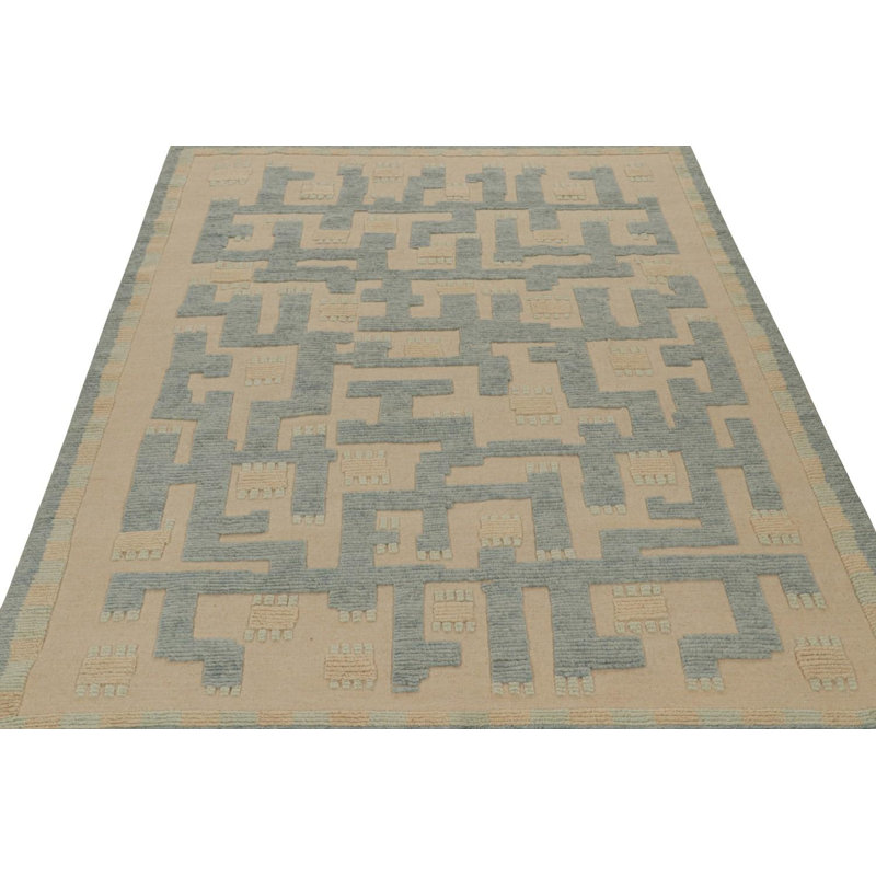 Scandinavian Hand Knotted Wool Geometric Area Rug, Rectangle 9' x 12'