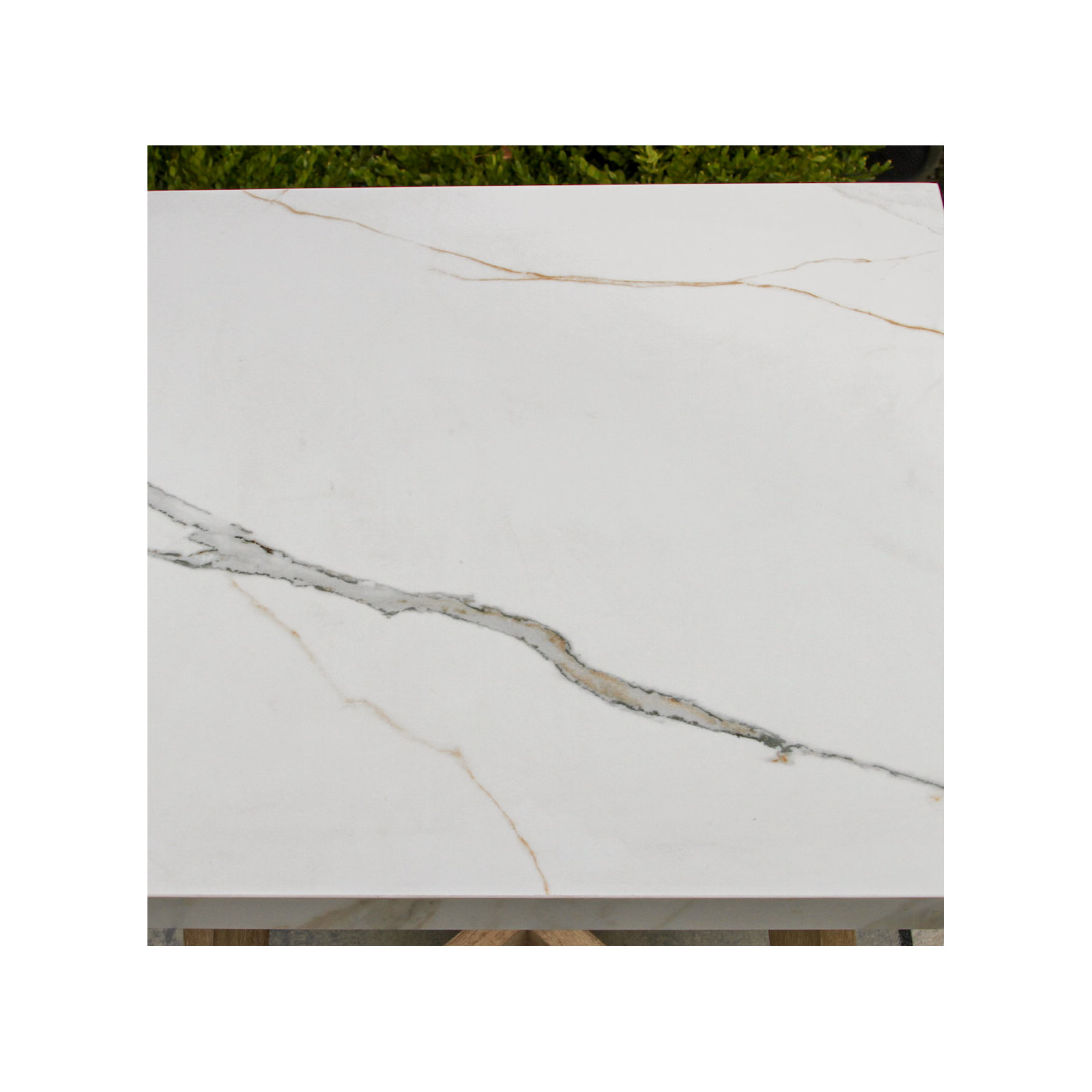 Posey Antique Wash & Square Black Marble Sinterned Stone Accent Table, White Marble