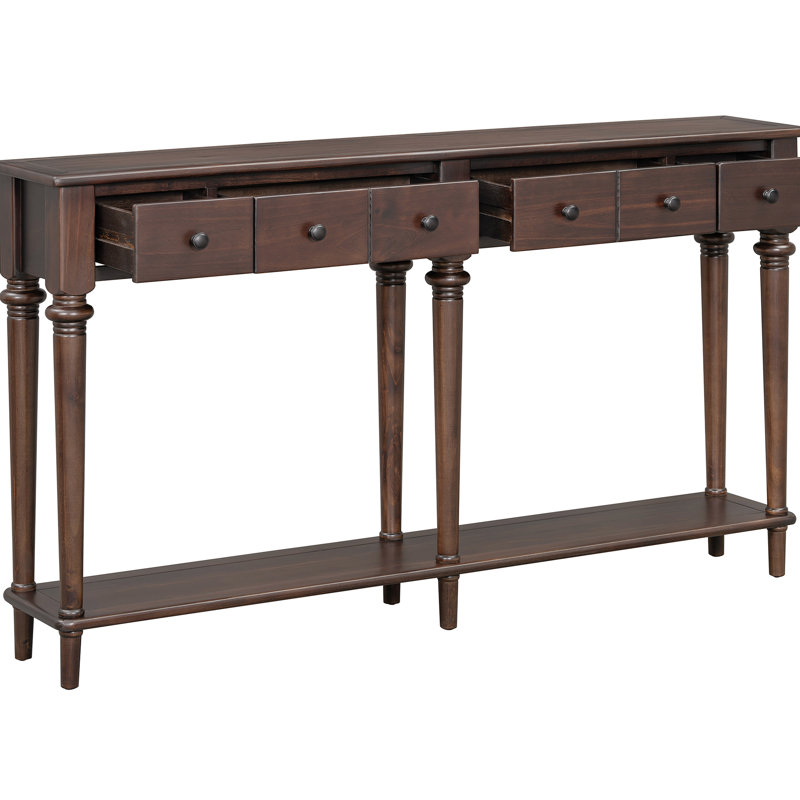 Console en couleur. Style rétro avec placage de pin rustique. 4 tiroirs et une tablette ouverte pour l'organisation. Structure en pin. Convient aux couloirs. Assemblage inclus et tablette. , En bois. 220 lb