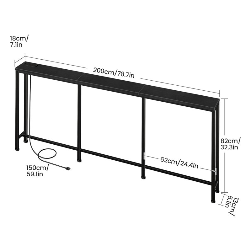 78.7" Narrow Console Table with Power Outlet,Sofa Long Behind Couch Table
