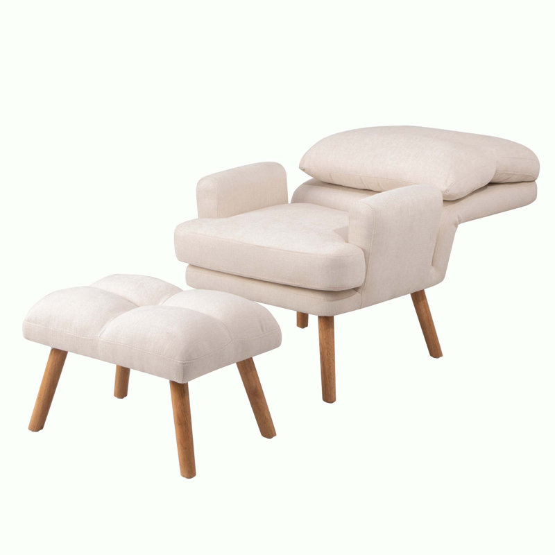 Fauteuil d'appoint avec repose-pieds Deeda, Lin beige