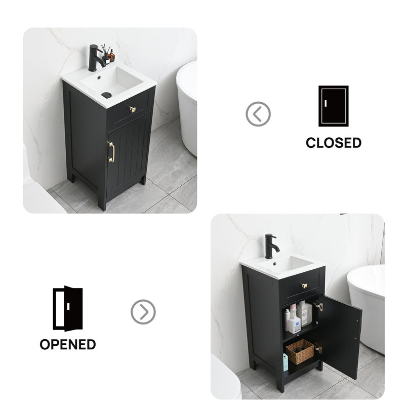 Meuble-lavabo moderne 16 po avec lavabo, Doré, Noir