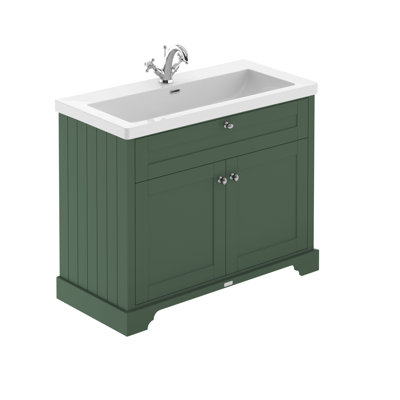 Old London 1000mm Hunter Green 2 Door Floor Standing Vanity Unit With 1 Tap Hole Fireclay Basin