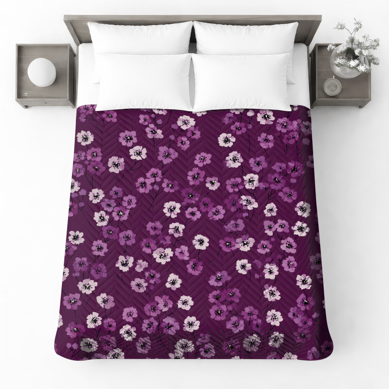 Couvre-lit matelassé mauve à motif floral, Grand lit
