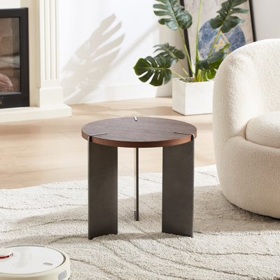 Modern Round Coffee Table Of Walnut Wood And Metal Feet Fancy With Construction