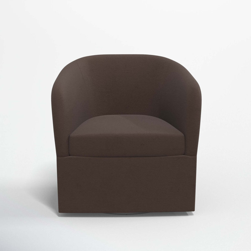 Lesia Upholstered Swivel Barrel Chair, Classic Chocolate Velvet