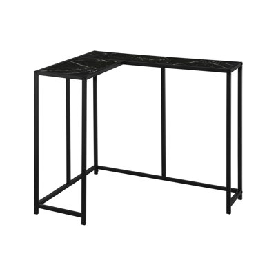 Contemporary Accent Table For Bedroom - Black Marble Look Laminate Top & Metal Frame, Narrow Corner Modern Console Base, Style