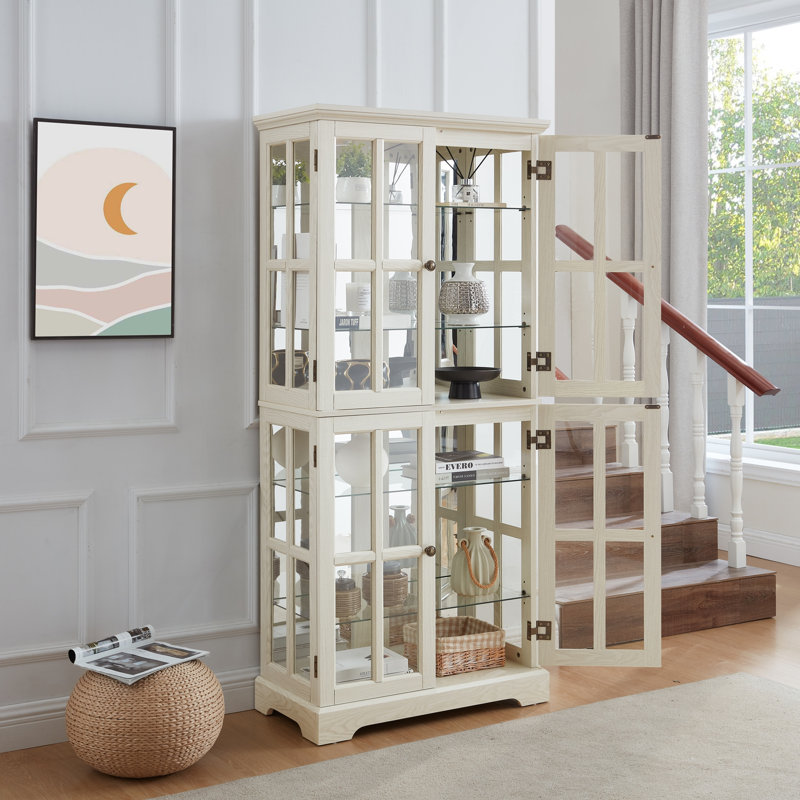 Vitrine Curio, vitrine antique avec portes réglables en verre, Blanc