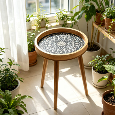 Handmade Round Accent Table with 36 cm Resin for Living Room