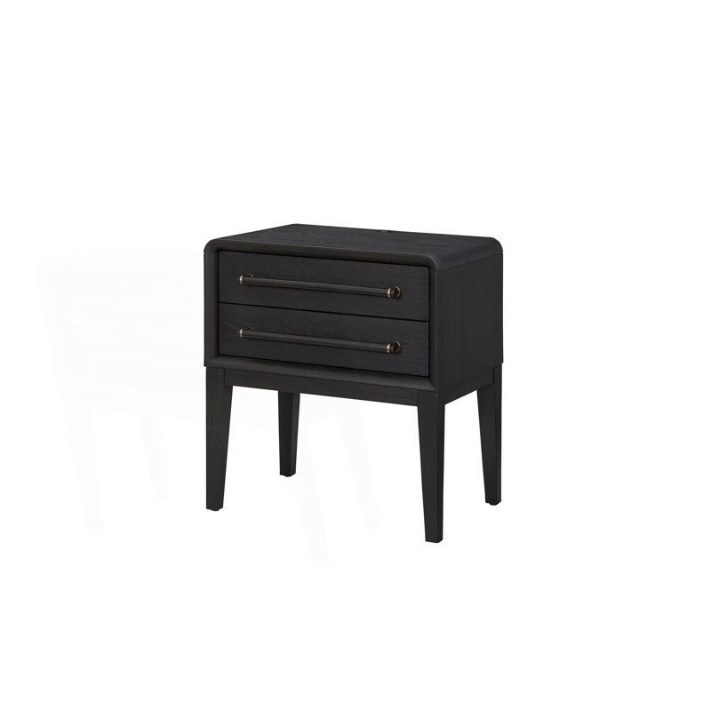 Compact Nightstand With Two Drawers, Black