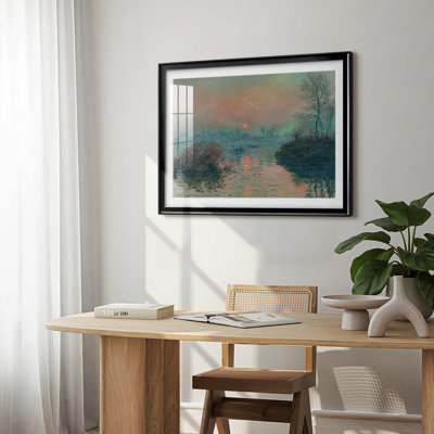 Sunset on the Seine at Lavacourt, Winter Effect-Claude Monet-Framed Print with Mat and glass-1880