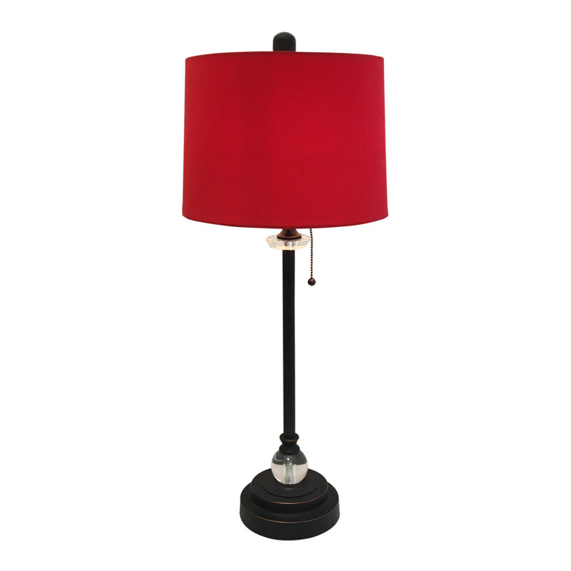 Lampe de table à tambour court hardback 28 po Lachenit, Bronze / laiton / brun foncé / rouge