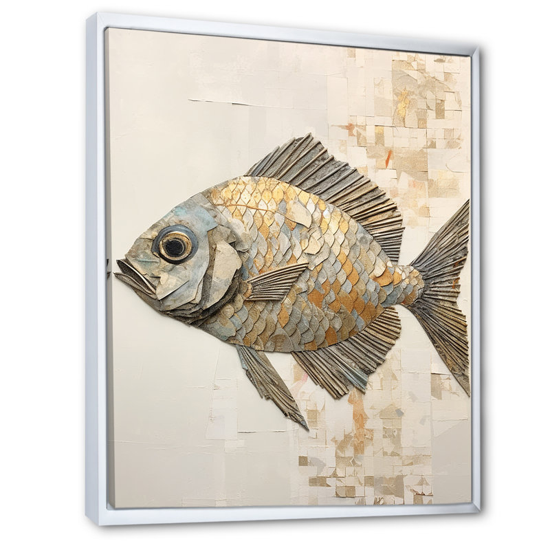 Fish Harmony I - impressions sur toile, Cadre flottant blanc, H 32 po x l 16 po x P 1 po