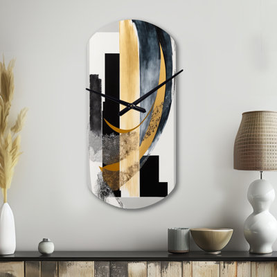 Glam Art Deco Abstract I - Abstract Cylinder Metal Wall Clock, Black Asymmetrical Clock Print