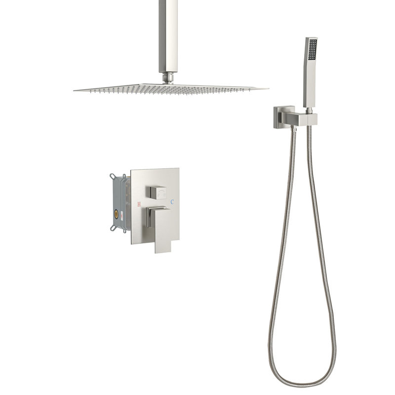 Topcraft 16-Inch Ceiling Mount Square Shower System With Rough-In Valve