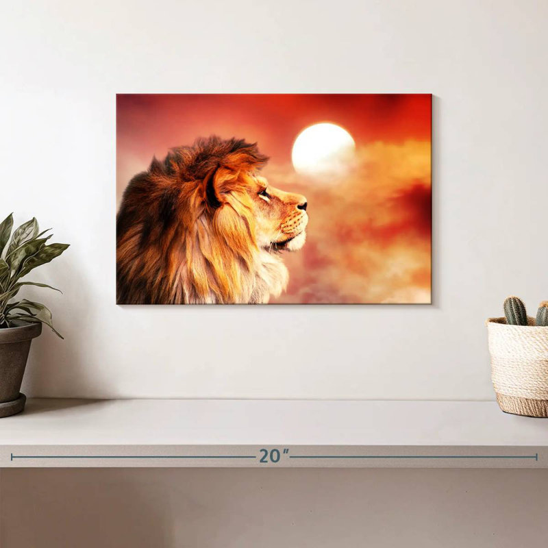 Lion Overlooking Sunset, 8" H x 12" W