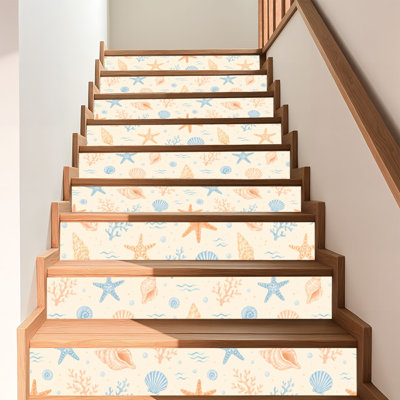 Peel and Stick Wallpaper Contact Paper Seashell Starfish Coral Waves Self Adhesive and Removable 17.7in x 118in(45x300cm)