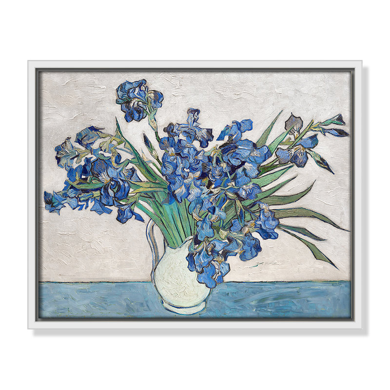 Imprimé iris bleu par Vincent Van Gogh, Pas de tapis, Cadre flottant blanc, H 15,5 po x l 12,5 po
