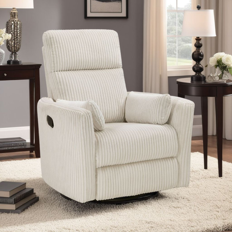 Fauteuil inclinable et pivotant, 2 coussins, velours côtelé Rix, Beige