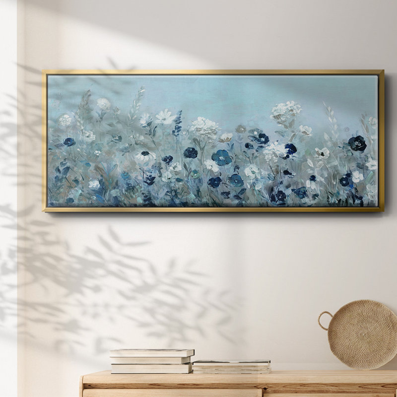 Teal Light Garden- Framed Canvas, 20" H x 50" W