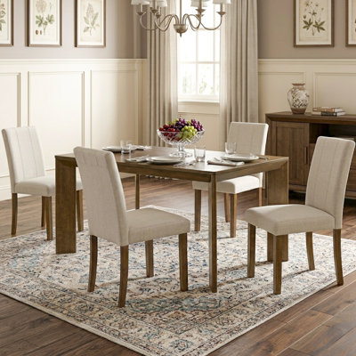 5-Piece Dining Table and Chairs Set, 59" Rectangular Wood Table with 4 Upholstered Chairs, Modern Wood Kitchen Dining Set for Dining Room & Living Roo