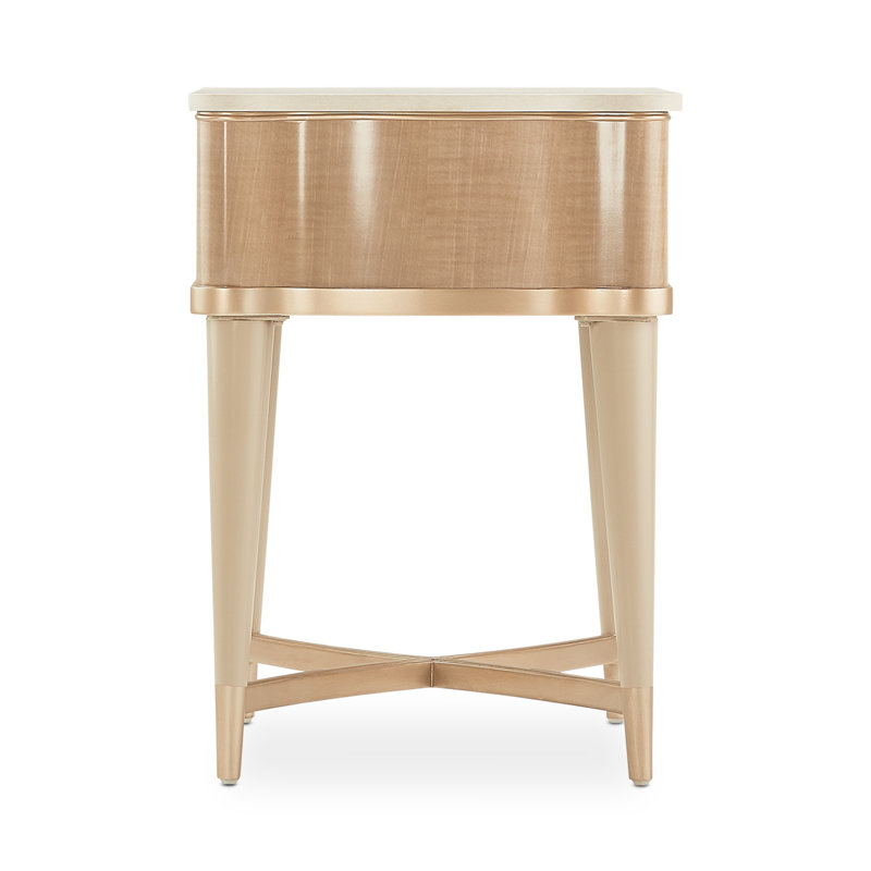 Beige and Cream Marble Top End Table with Storage