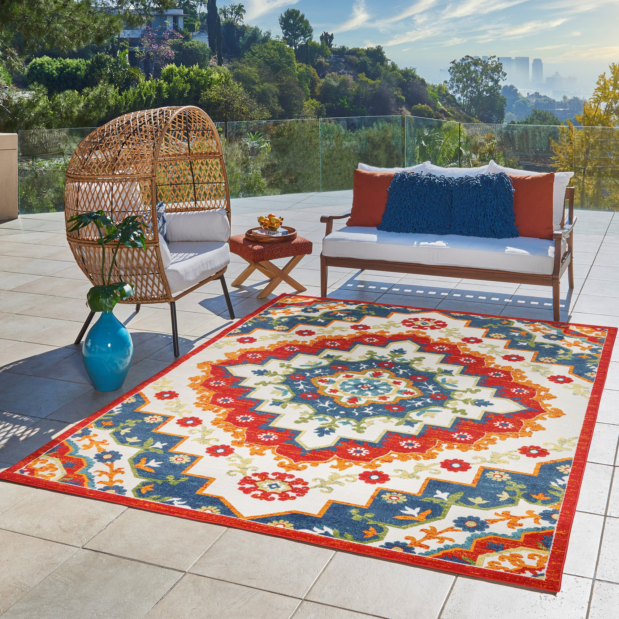 Gertmenian Fosel Arasi Multicolored Moroccan Medallion Indoor/Outdoor ...
