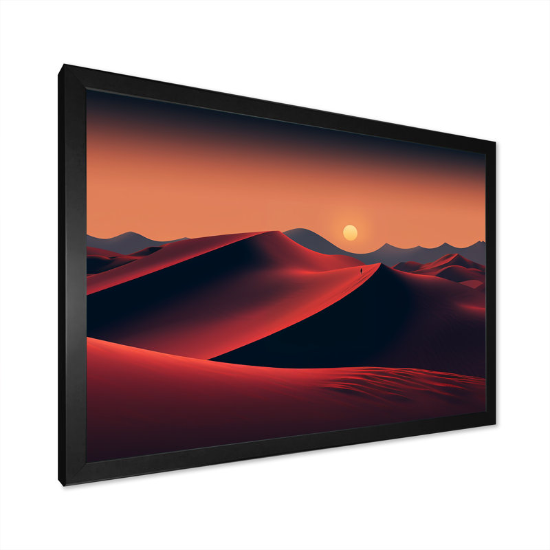 Orange, désert du Sahara, dunes de sable II - art mural désert, Cadre d'angle fermé noir, H 24 po x l 32 po x P 1 po