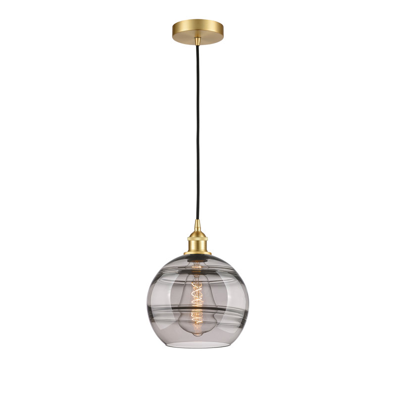Luminaire suspendu 1 lumière Edison Bienes-616-G556, H 11,63 po x l 10 po x P 10 po, Gris fumée clair, Or satiné