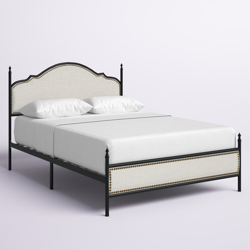 Lit plateforme tapissier Alaja, Beige, Très grand
