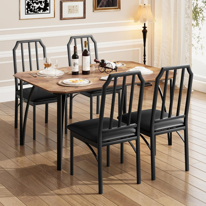 Morrigan 4 - Person Four Leg Dining Set, Brown, 5