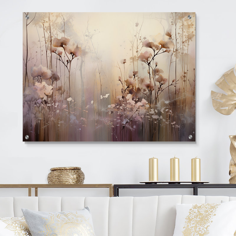 «Beige Ethereal Forest III», art mural acrylique abstrait pour salon, H 12 po x l 20 po