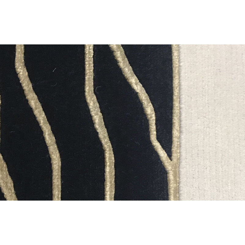 Hand-Knotted High-Quality Beige and Black Area Rug