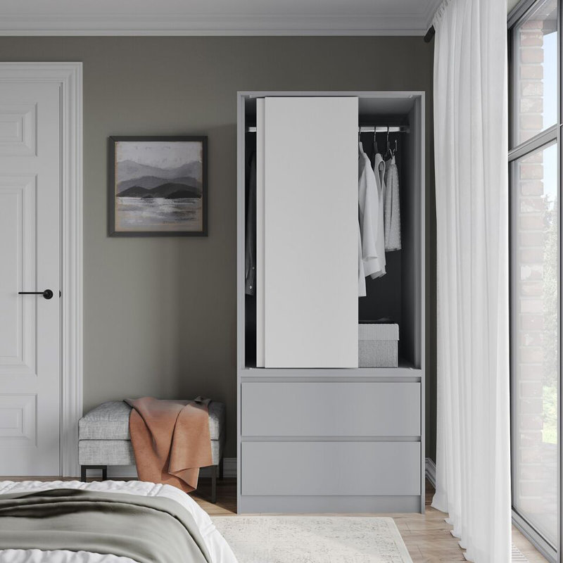 Solid Wood Wardrobe, Grey/White