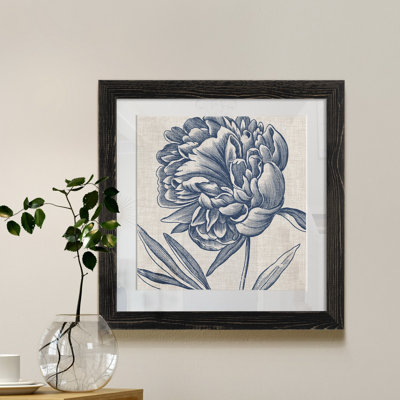 " Indigo Floral On Linen II - Premium Framed Print - Ready To Hang "