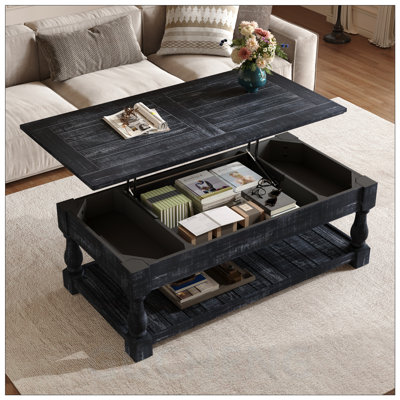 Table basse à plateau relevable avec tablette fixe Farmhouse