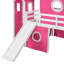 Lit mezzanine pleine grandeur rose avec glissade, tente et tour - conception de fenêtre inspirée, pin de qualité, espace de jeu supplémentaire avec pinède fermé, dessous aéré pour les marionnettes-237279080
