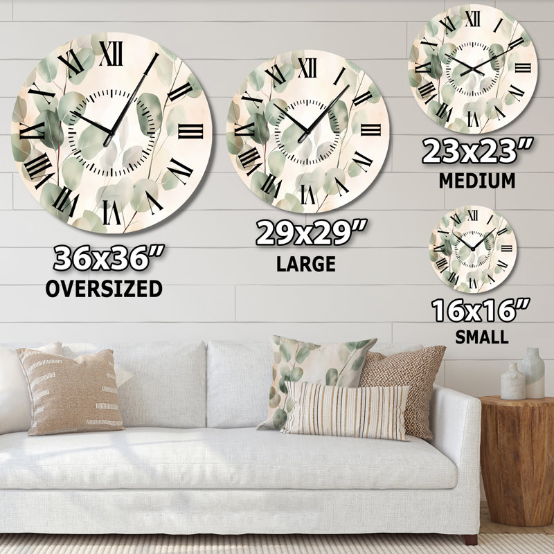 Horloge murale en métal Blush Eucalyptus Glow, Surdimensionné