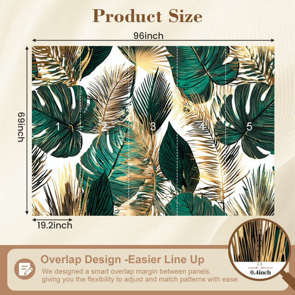 Red Barrel Studio Peel and Stick Wallpaper golden green tropical leaves ...