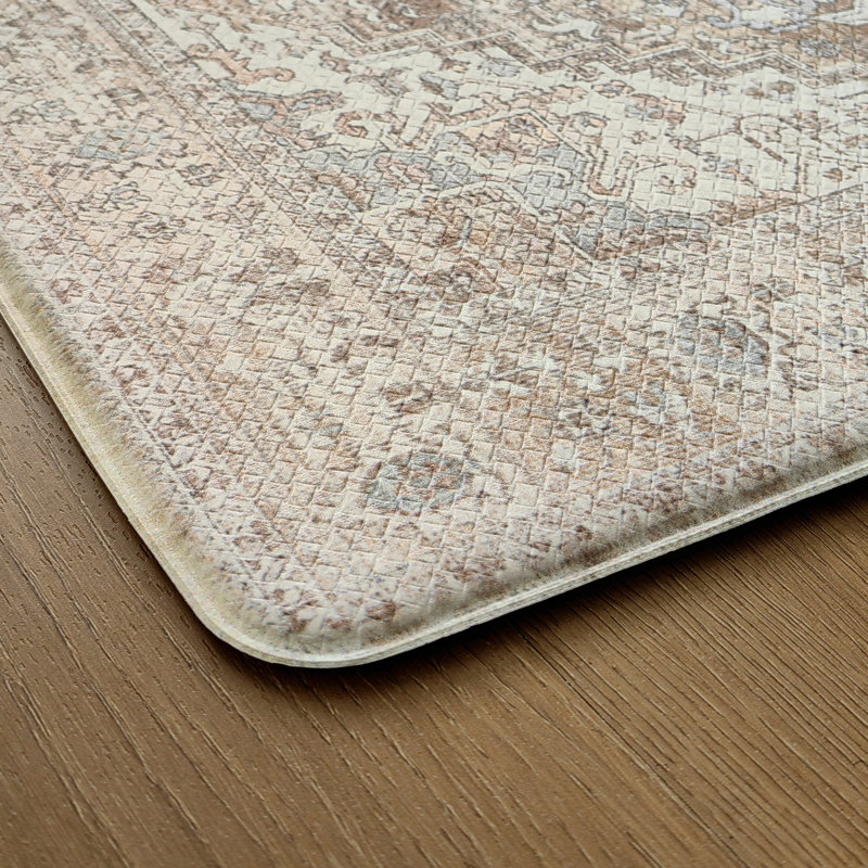 Anti-Fatigue Anti-Slip Waterproof Kitchen Mat, Runner 17" x 47"+17" x 30", Brown/Beige/Blue