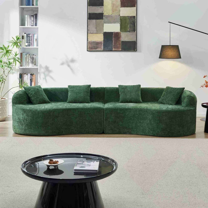 Canapé incurvé en chenille avec mousse haute densité et sans assemblage, pour des espaces de vie compacts, Vert