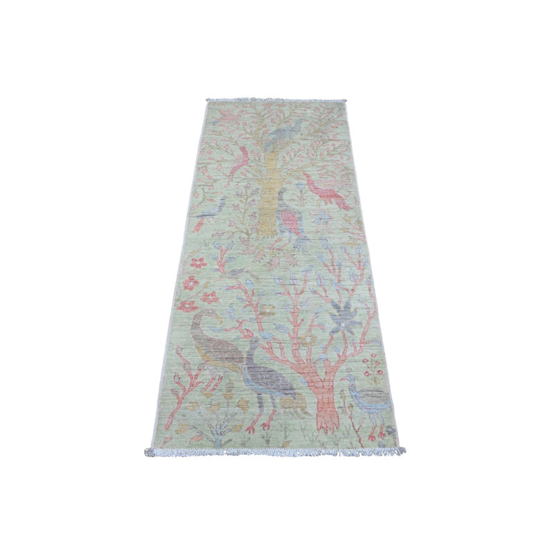 2'6"x5'7" Green Hand Knotted Birds of Paradise Design All Wool Runner Rug 78CF9EC6B5F24BE9A57DB850A6A40182
