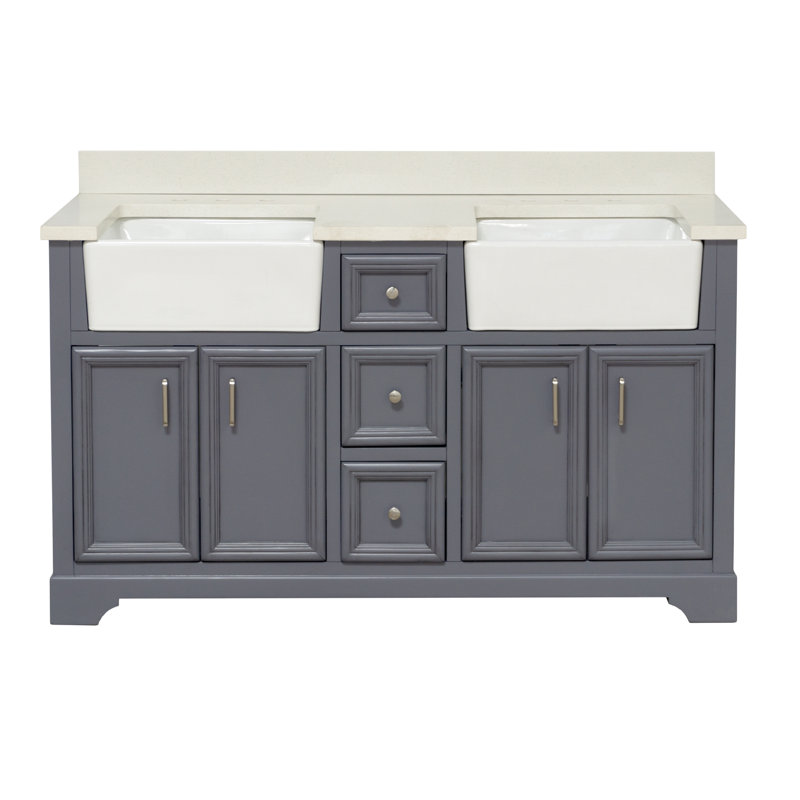 Emiliano 60'' Double Bathroom Vanity with Top, Powder Gray, Quartz