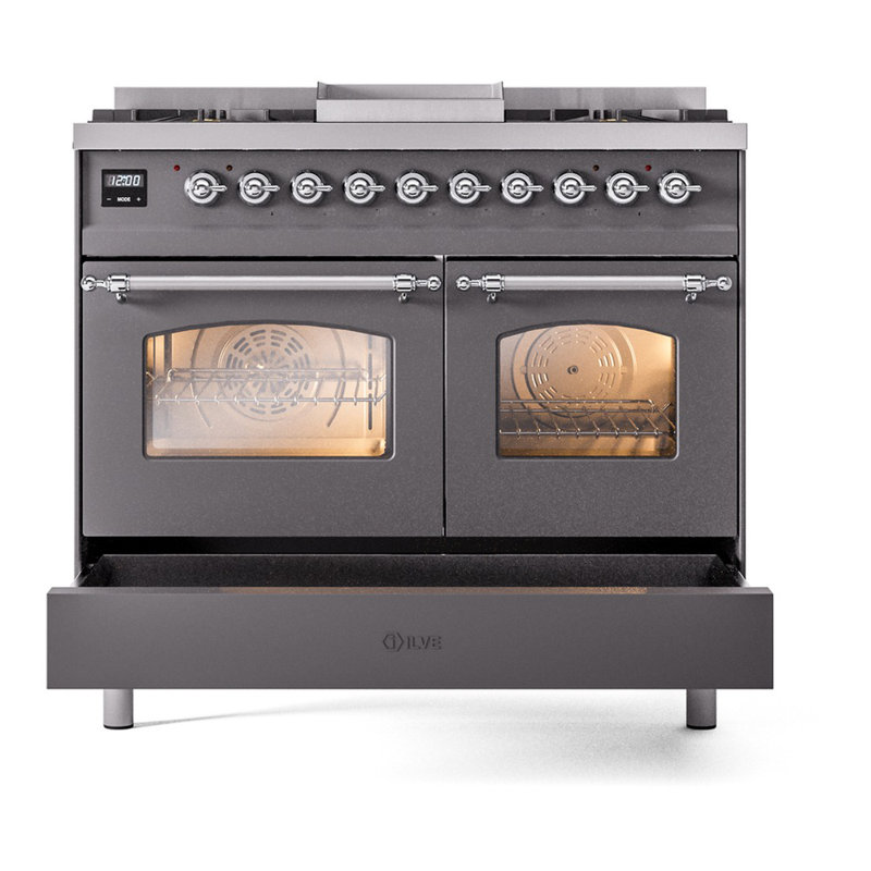 ILVE Nostalgie II 40 in Dual Fuel Range, Graphite Matte/Chrome, Natural Gas