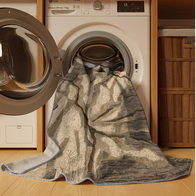Machine Washable Nature Gray Area Rug, Round 5'