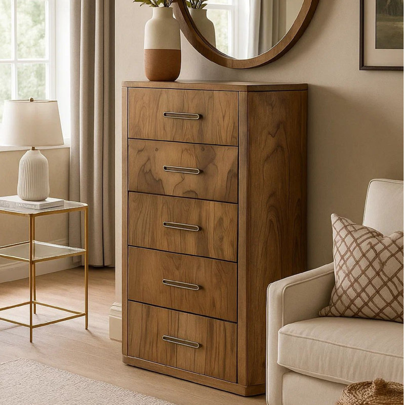Commode haute 5 tiroirs Eray , Almond Brown