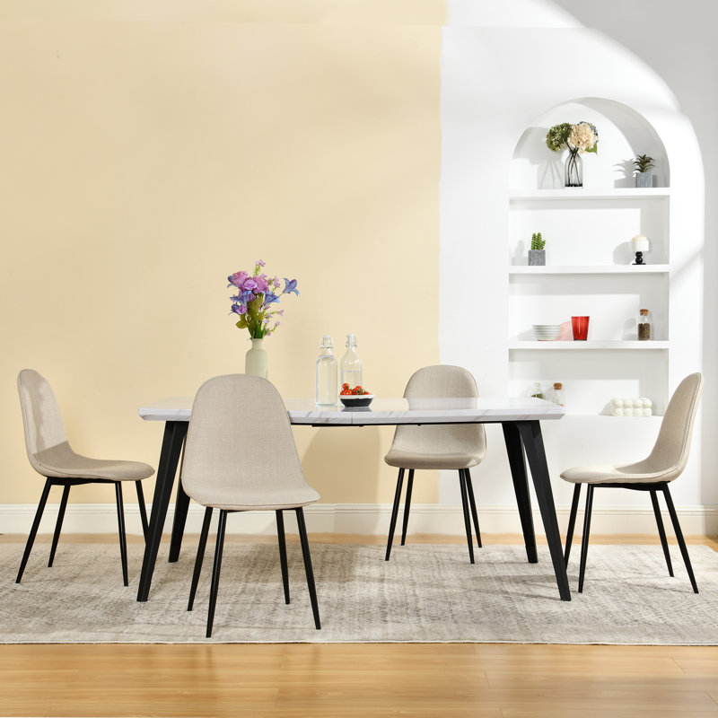Ensemble de table de salle à manger Hranislav Elegant 5 pièces 63 po, Kaki, Blanc